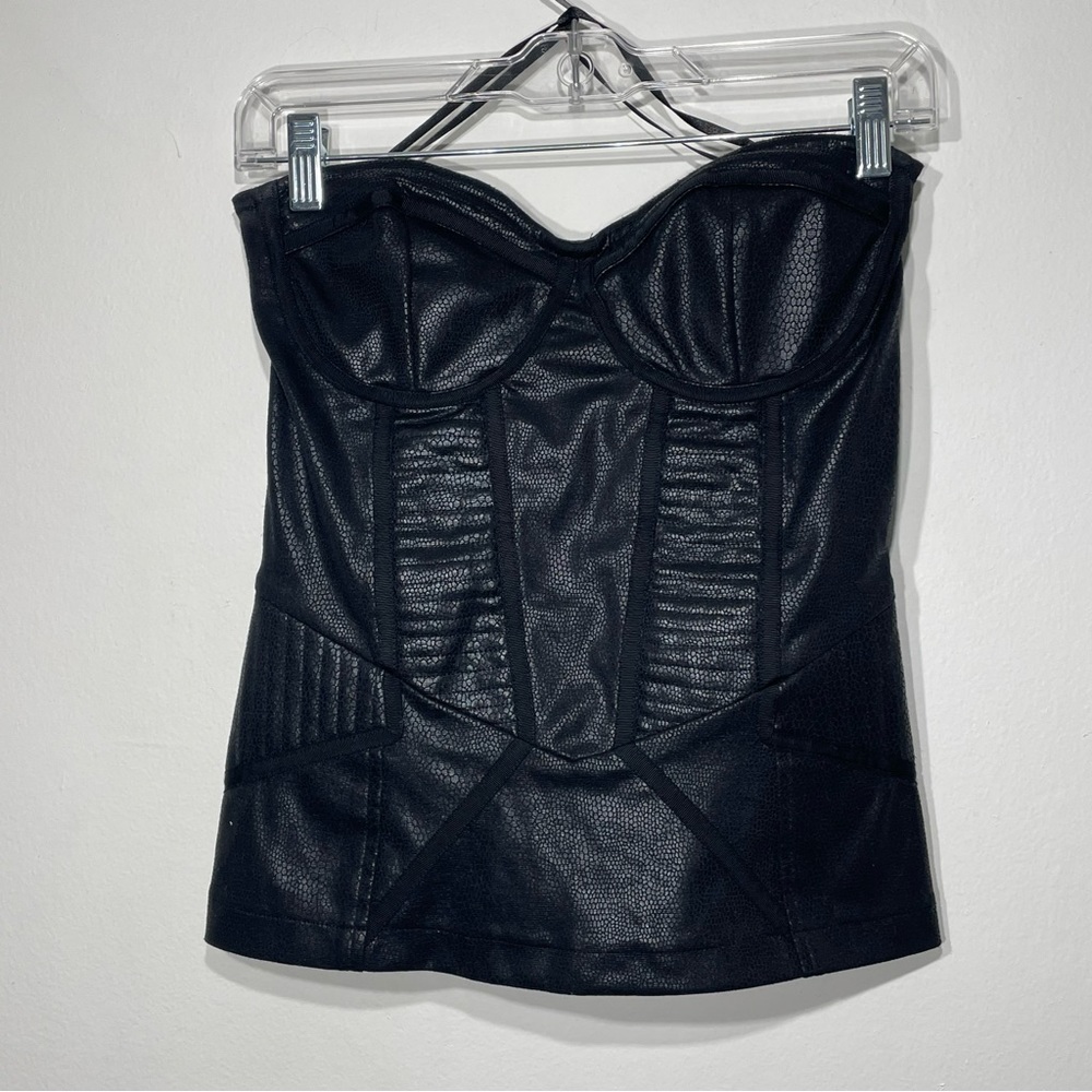 WALTER Black Vegan Leather Strapless Bustier Corset Top Size 4